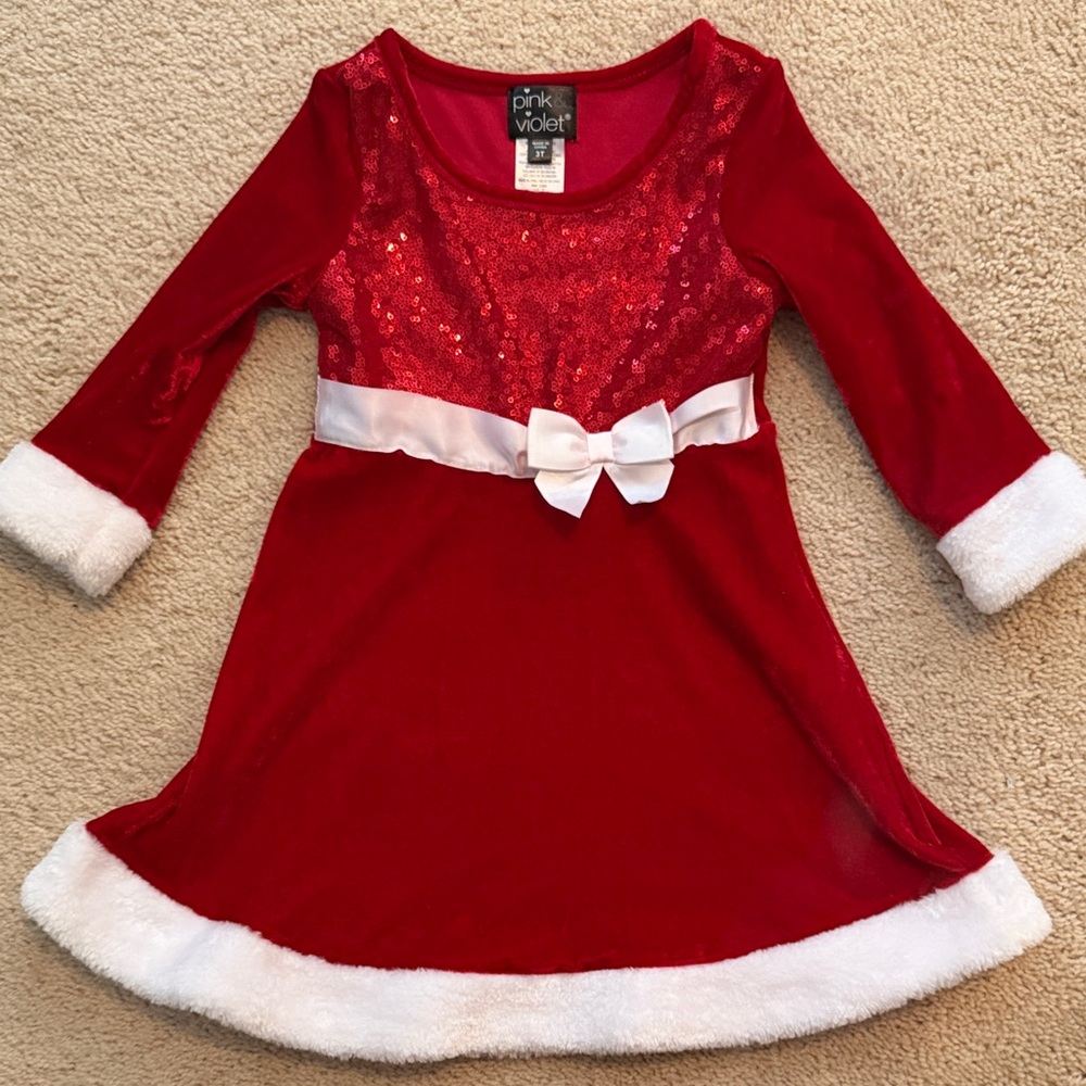 Girls Red Sequin Dress with White Trim